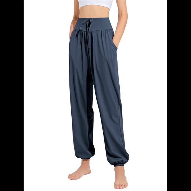 Pantalones de Yoga Casuales, Cómodos y de Pierna para Mujer Azul Oscuro L