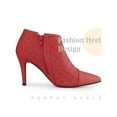 thumbnail image 3 of BLISSFUL STEP Perforated Pointed Toe Zipper Stiletto Heels Ankle Boots for Women Red 8, 3 of 4