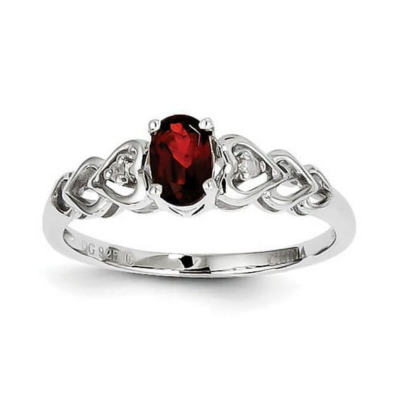 Sterling Silver Rhodium-plated Garnet & Diam. Ring