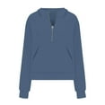 thumbnail image 5 of PMVFHDE Women's Solid Color Semi Zip Pocket Hoodie, Casual Oversized Long Sleeve Pullover Sweatshirt for Fall Blue，L, 5 of 5