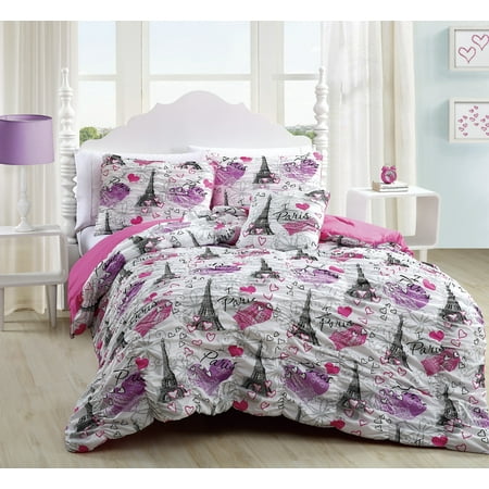 Twin Microfiber Reversible Paris Mini Comforter Set