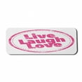 thumbnail image 1 of Live Laugh Love Computer Mouse Pad, Lifestyle Stamp Grunge Retro Artwork Illustration, Rectangle Non-Slip Rubber Mousepad Large, 31" x 12" Gaming Size, Hot Pink White, by Ambesonne, 1 of 2