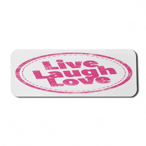 Live Laugh Love Computer Mouse Pad, Lifestyle Stamp Grunge Retro Artwork Illustration, Rectangle Non-Slip Rubber Mousepad Large, 31" x 12" Gaming Size, Hot Pink White, by Ambesonne