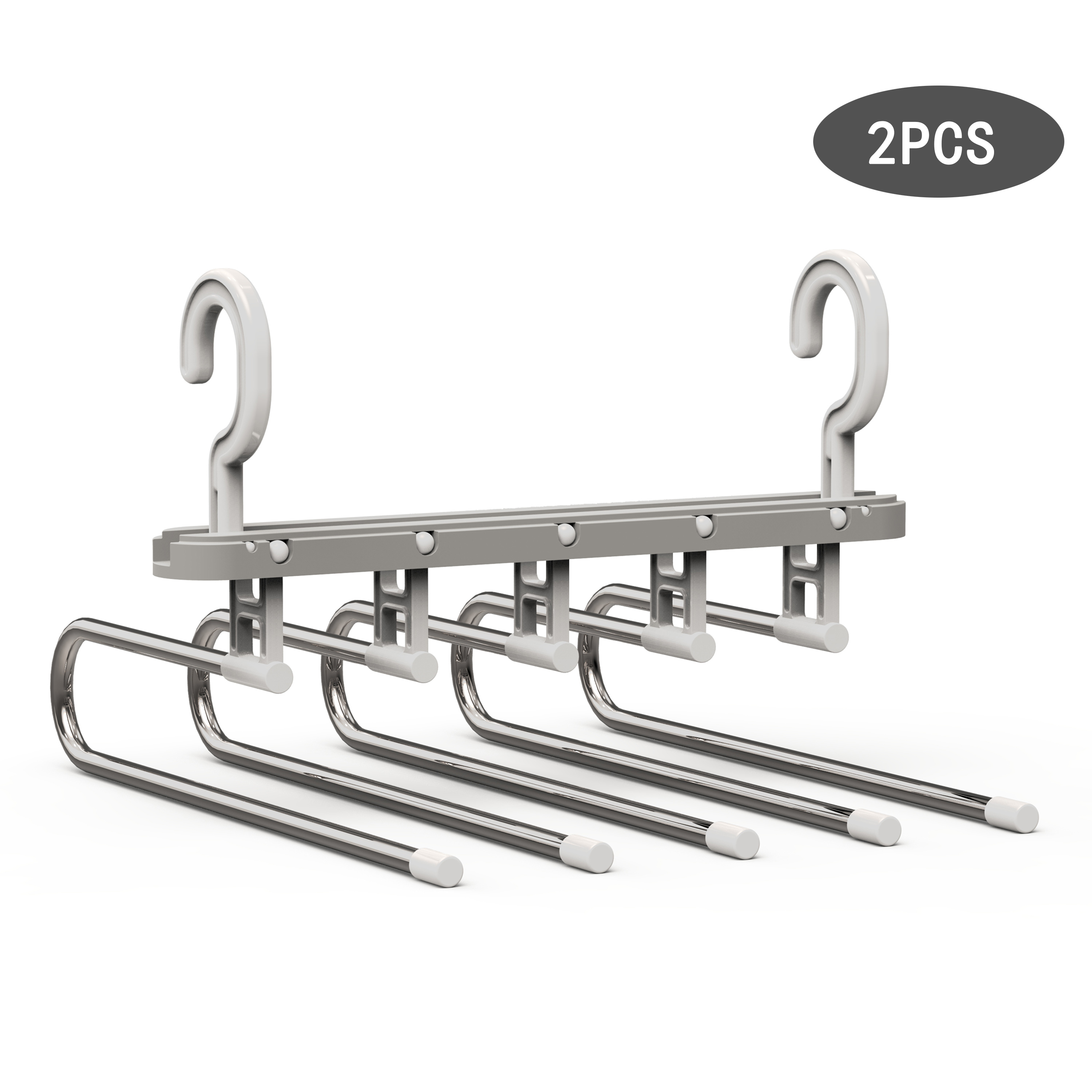 Space Saving Stainless Pants Hangers  5 Layered Pants Rack for Scarf Jeans Trousers (Grey, 2 Pcs)