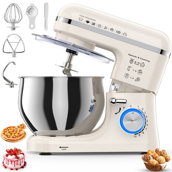 Stand Mixer, 5.3 QT Tilt-Head 10-Speed Food Mixer, Kitchen Electric Mixer with Dough Hook, Beater, Whisk, Bowl