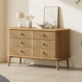 thumbnail image 3 of GarveeHome 6 Drawer Dresser, Horizontal Chests of Double Drawers for Bedroom, Mid Century Dresser with Black Handles and Wooden Legs, Storage Drawer Organizer for Closet, Hallway, Entryway, Natural, 3 of 7