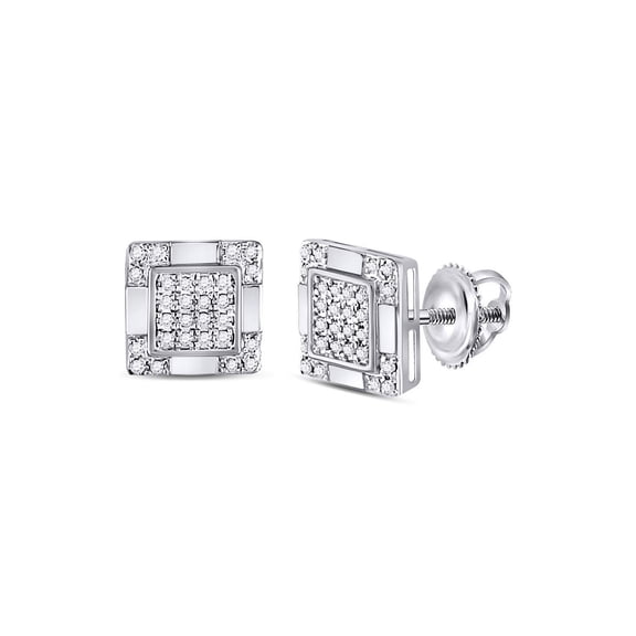 10kt White Gold Mens Round Diamond Square Cluster Stud Earrings 1/6 Cttw