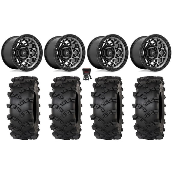 Fuel Unit 15" Wheels Gunmetal 33" Outlaw M/T Tires Kawasaki Mule Pro FXT