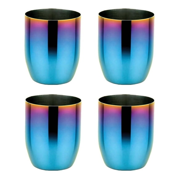 Ahimsa Stainless Steel Conscious Cup | 8 Ounce Cup | Toddler Dishware | No Plastic | 100% BPA Free | Dishwasher Safe (Set of 4 - Iridescent Blue)