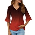 thumbnail image 2 of TACILIP Hauts à Manches 3/4 pour Femmes Blouse Col en V Tunique Mode Automne Tenues Printemps Été, 2 of 5