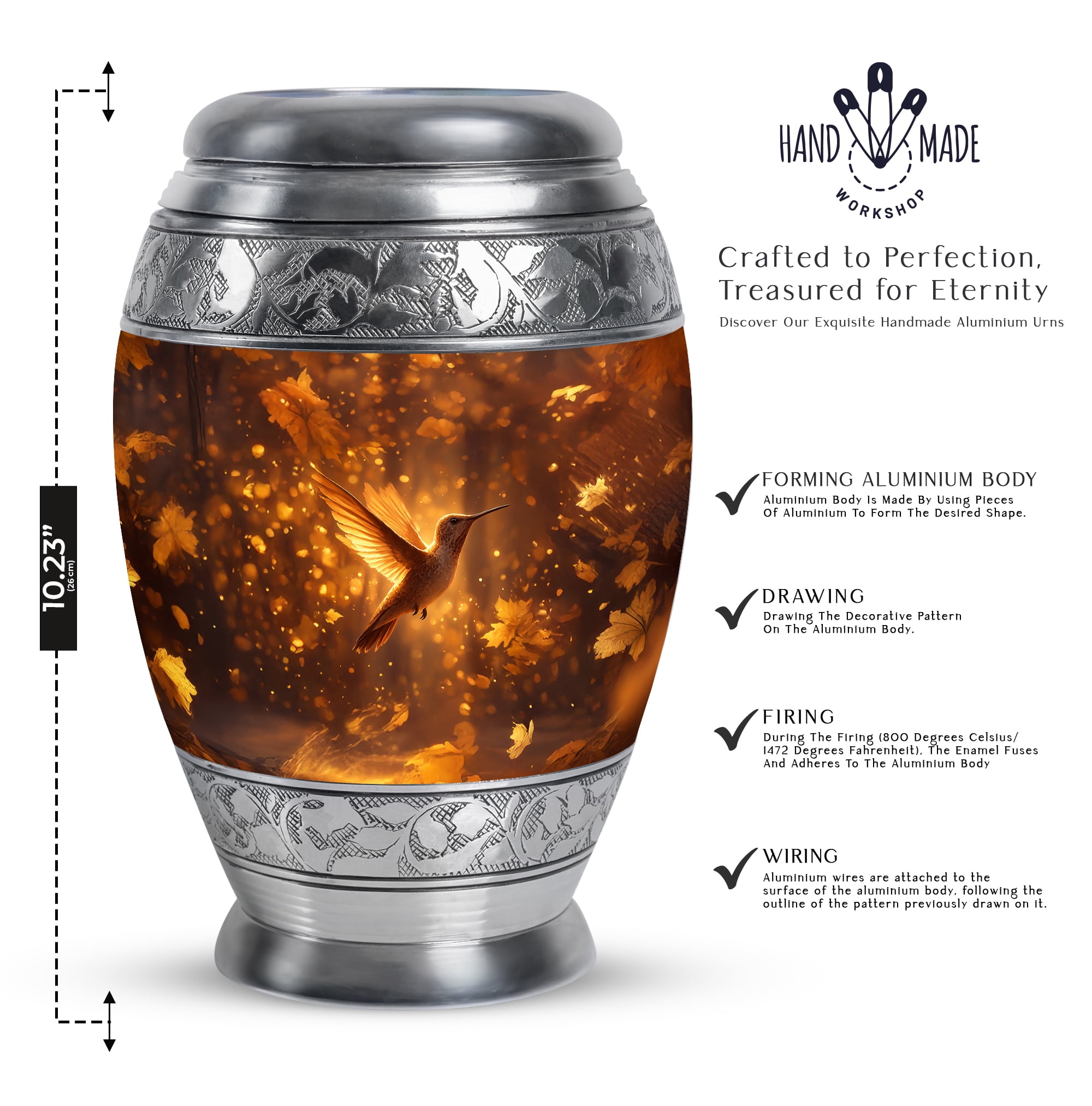 Humming Bird Large Decorative Urns For Human Ashes Adult Woman, Burial Urn For Uncle And Aunty, Funeral Urn For Grandmother, Brown Cremation Urns For Human Ashes, 10 Inch