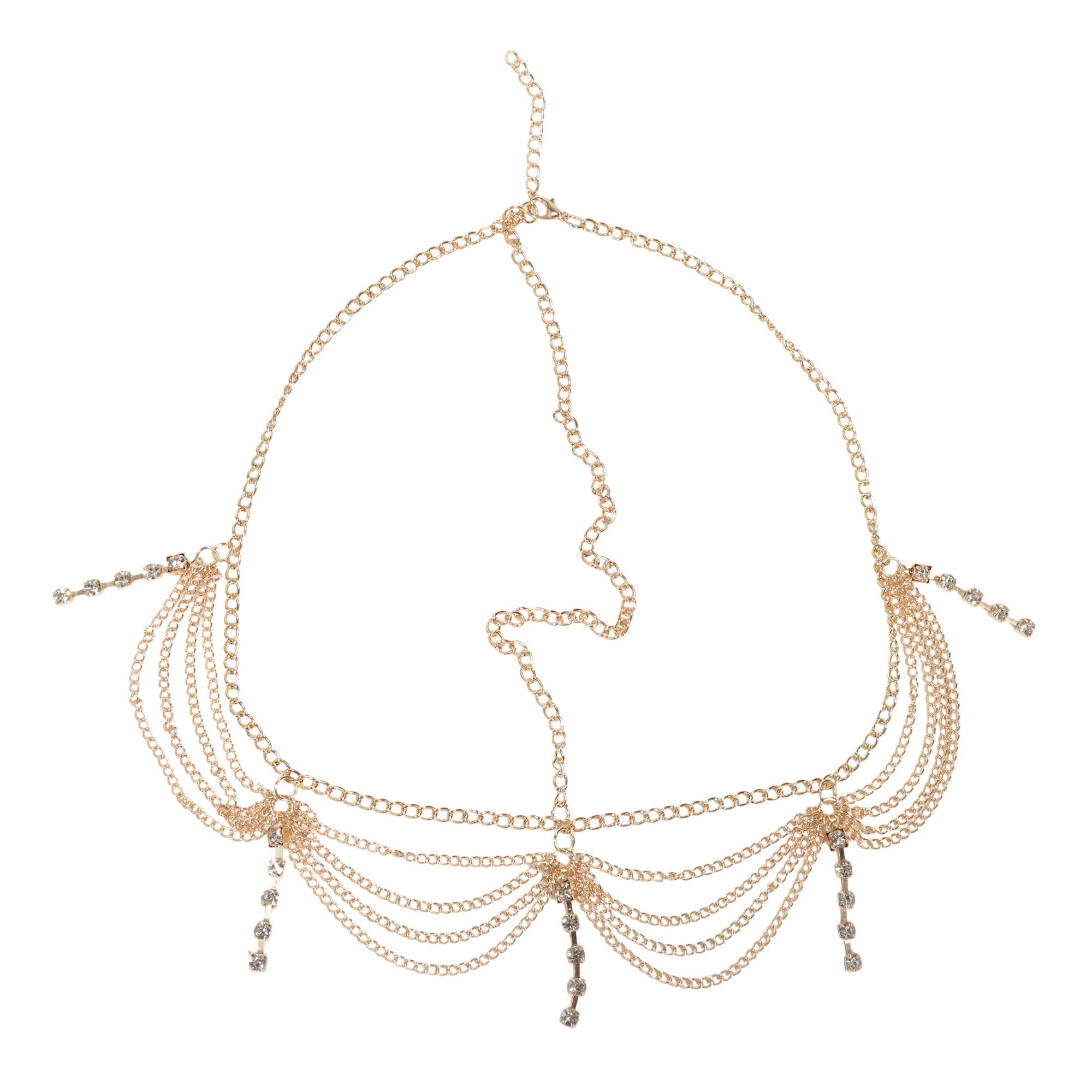 Unique Bargains Headpiece Multi-layered Tassels Rhinestone Head Chain Gold Tone 1 Pc