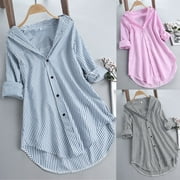 Fashion Top! YANXIAO Women Stripe Long Sleeve Turn-down Collar Button Loose Top Shirts Blouse