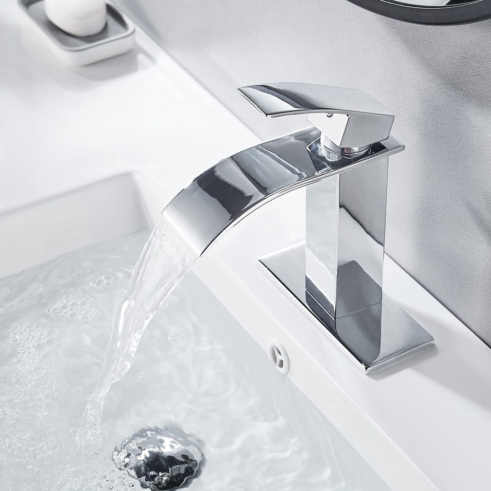 Bathroom Faucet Waterfall Single Handle/Hole Bathroom Sink Faucet 6“ Cover