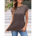 thumbnail image 6 of Womens Summer Tops Cap Sleeve Spring T Shirts Ruched Business Casual Dressy Fashion Clothes Outfits 2025 Coffee M, 6 of 8