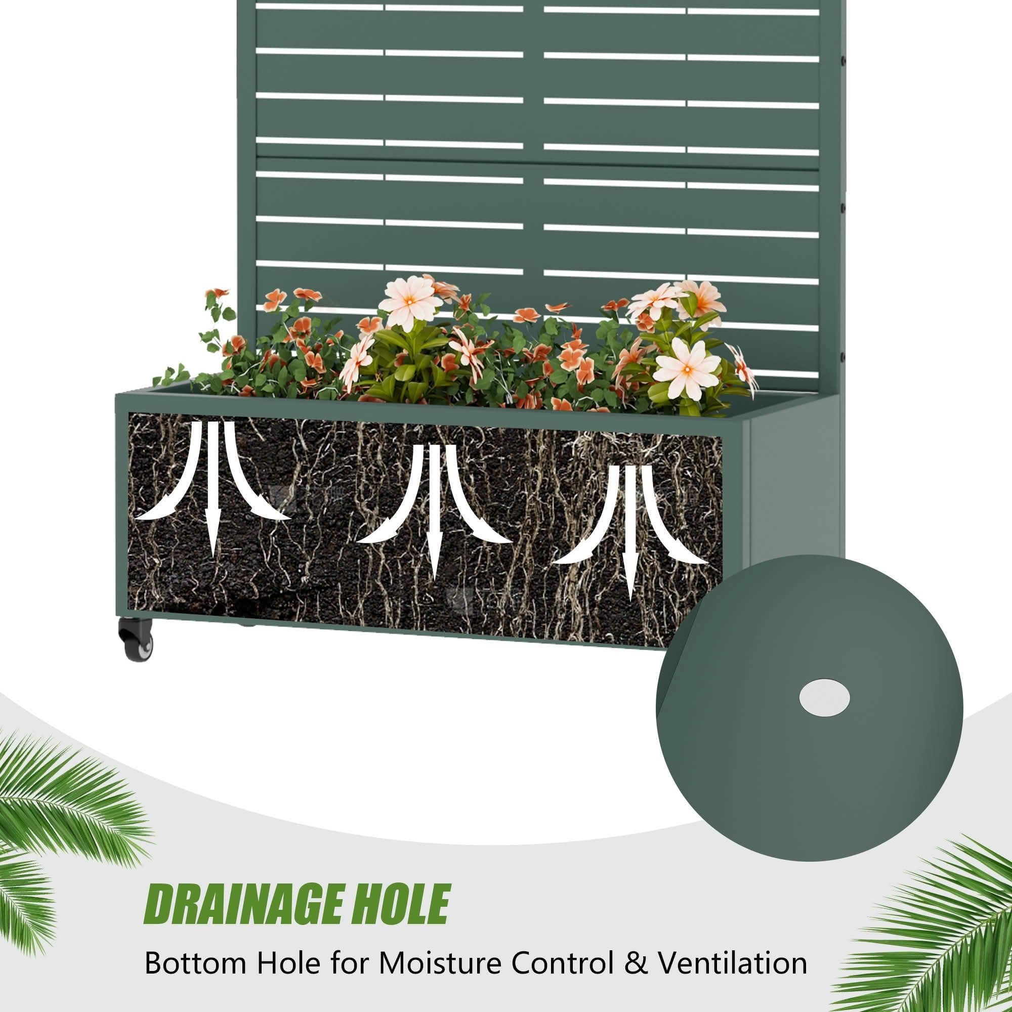 MAYEERTY 72x35x16 Inch Dark Green Metal Rectangular Planter Box with Trellis, 5 Piece Set for Outdoor Garden & Patio