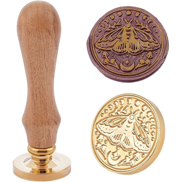 Sello de lacre con forma de mariposa, cabeza de latón de 30 mm, sello de lacre con forma de estrella, luna y seta