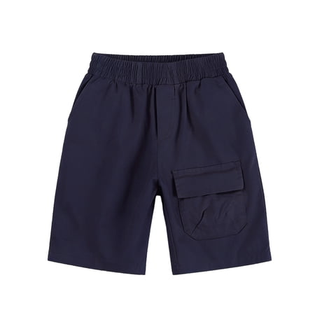 AINIYS Boys Flat Front Casual Shorts Tailored Lightweight with Elastic Waist Closure for Weekend Walks and Family Outings Dark Blue 7 Years
