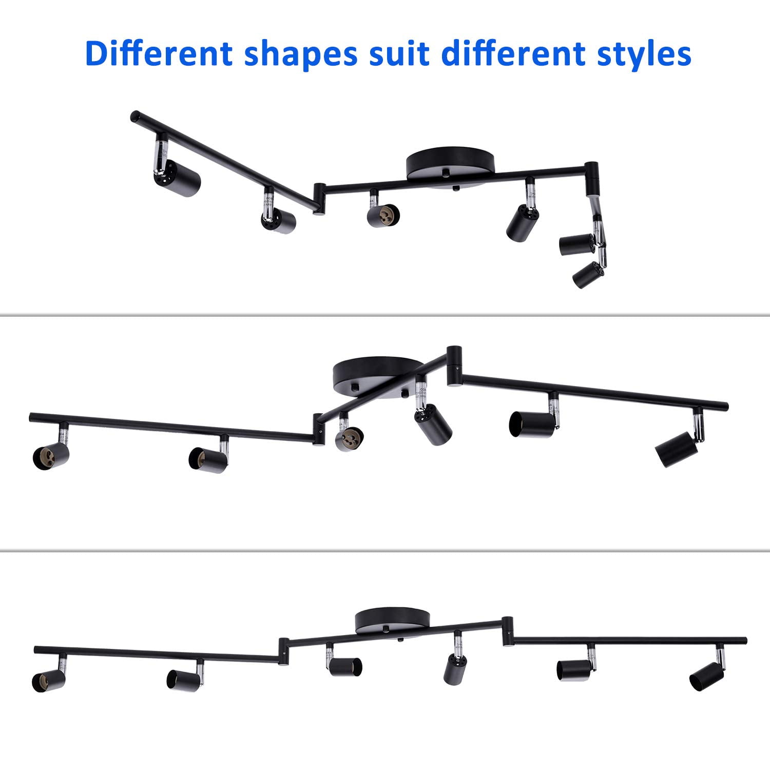 Laboreducer 45.5-Inch 6-Light Black Gimbal Head Track Lighting Set, Corded Electric