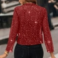 thumbnail image 4 of Womens Trendy Shiny Sequins Party Cardigan Jackets 2026 Ladies' Fashionable Casual Long Sleeved Slim Sequin Jacket XL(Red), 4 of 8