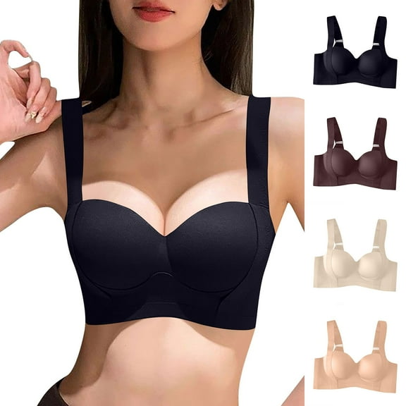 Einccm Women's Seamless Wireless Bralette Non-Padded Soft Sports Bra for Everyday Wear, Comfortable No Underwire Unlined V-Neck Bralette with High Elasticity, Made of Nylon and Spandex