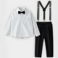 thumbnail image 5 of MEZZALL Boys Long Sleeve Shirt Tops Pants Outfits Set Classic Striped Dress Shirt With Bow Tie For School Formal Wear Casual Daily Style For Boys 3 13 Cozy Toddler Cartoon Clothing, 5 of 5