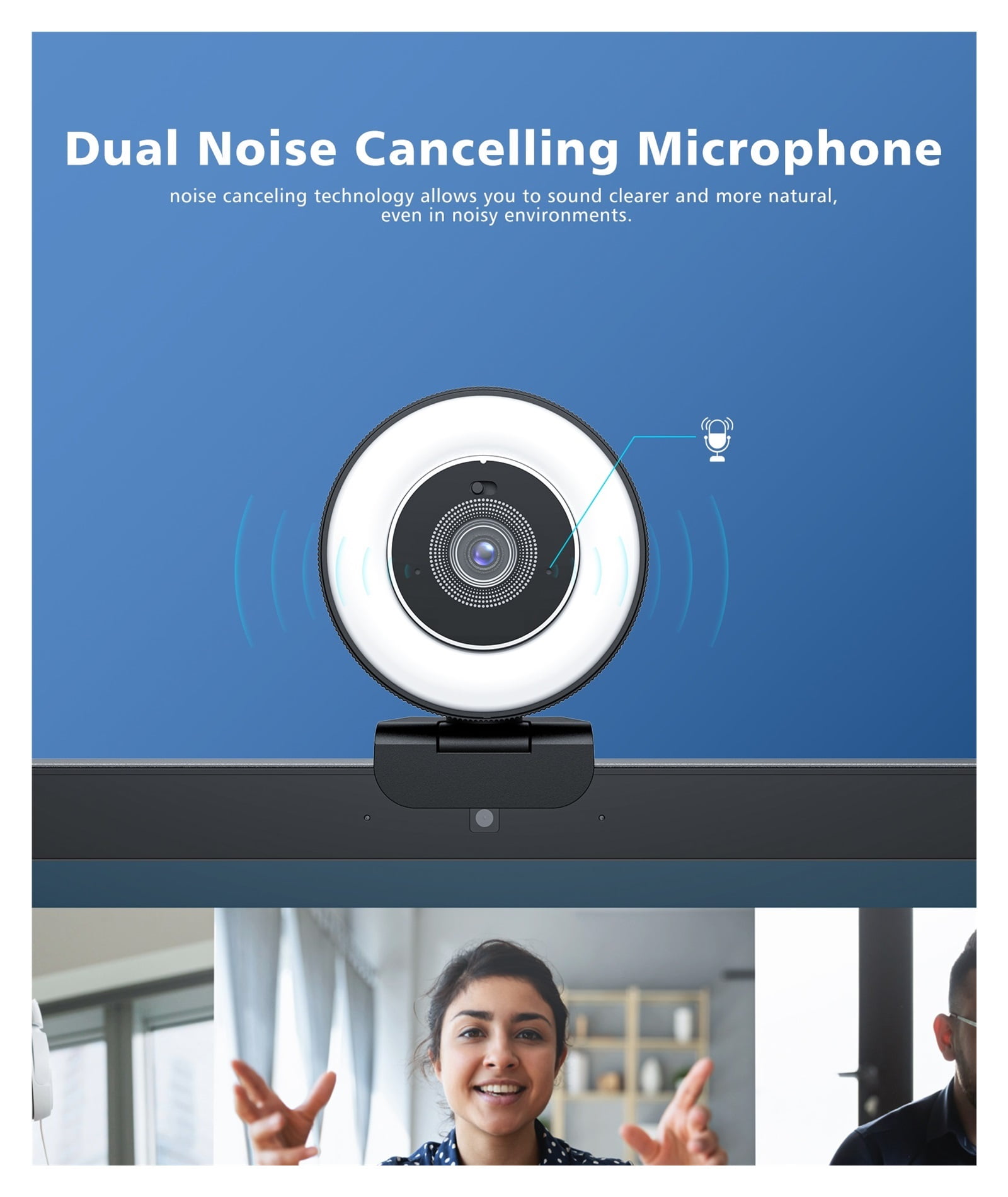 HD Webcam 4k 30fps With Adjustable Ring Light And Microphone, Autofocus Webcam With Privacy Cover For Conferencing, Live Streaming, Recording ,Full Clarity