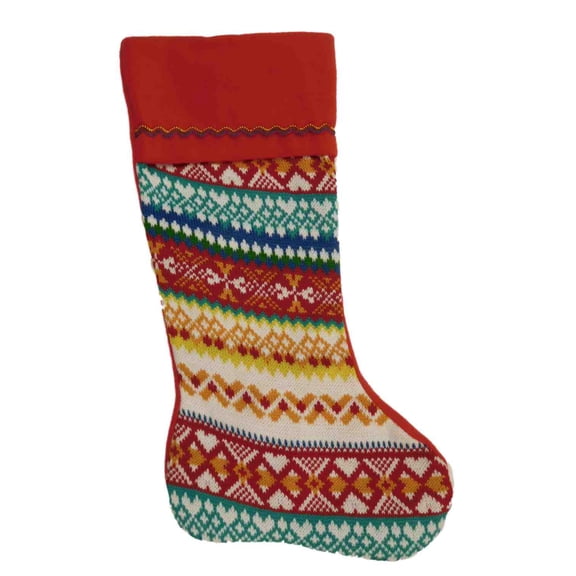 Colorful Red Nordic Snowflake Print  Christmas Holiday Stocking