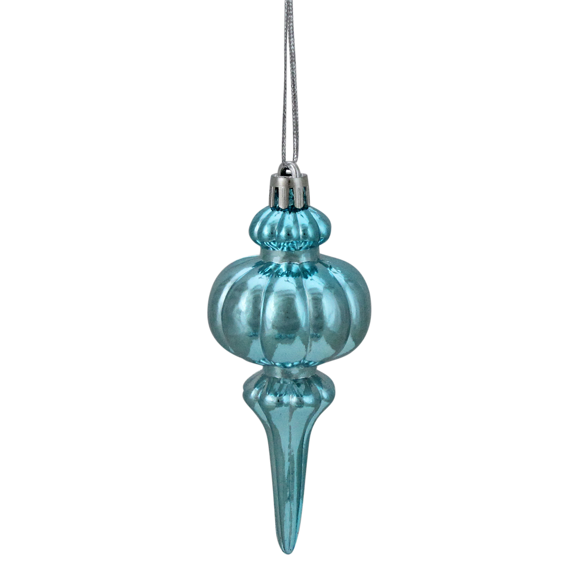 8ct Turquoise Blue Shatterproof Shiny Ribbed Christmas Finial Ornaments