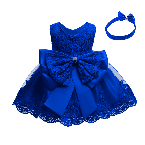IBTOM CASTLE Baby Girl Christening Baptism Gowns with Headband Bowknot Pageant Wedding Birthday Princess First Communion Ruffle Tutu Dress 6-9 Months Royal Blue