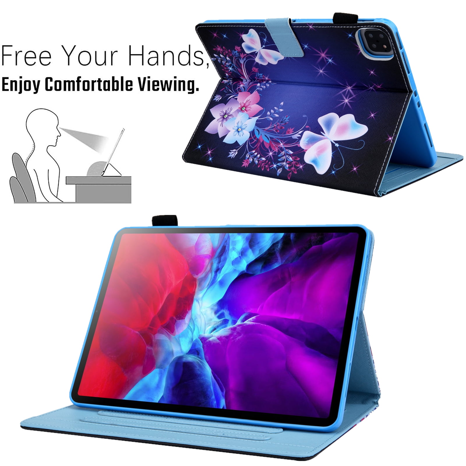 Allytechgroup 2024 iPad Pro 11" M4 Flip Case Cover - Premium Shockproof Stand with Pencil Holder Auto Sleep/Wake Function Protective Bumper Case for Apple iPad Pro 11 Inch M4 2024, Purple Butterfly