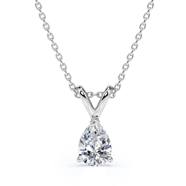 JeenMata Collar con Colgante de Moissanita en Forma de Lágrima de 1,5 Quilates con Baño de Oro Blanco de 18 K sobre Plata, Certificado