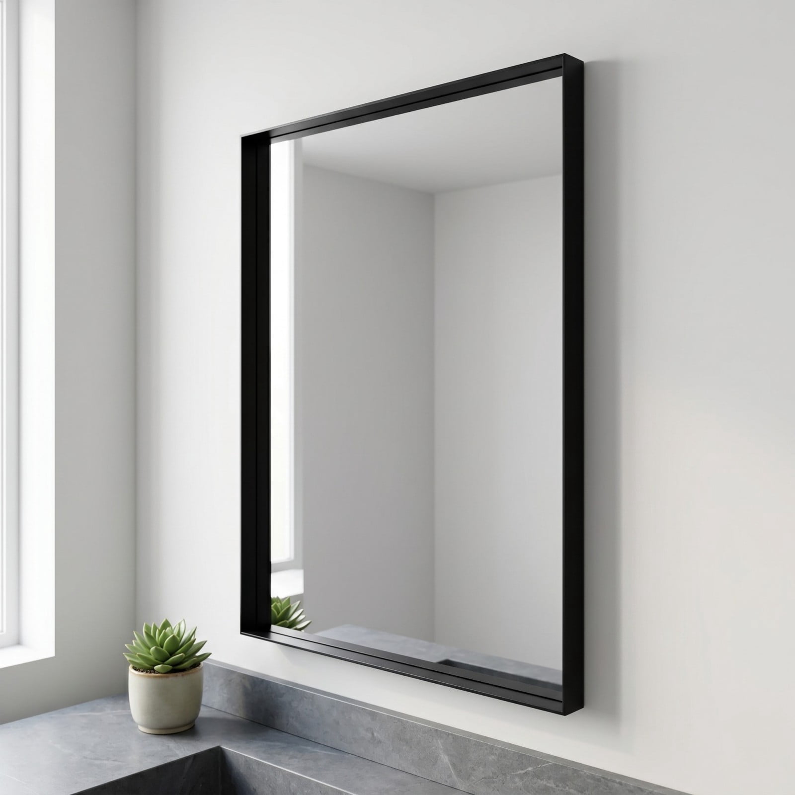 Gleamira 22"x30" Bathroom Wall Mounted Mirror Vanity Rectangular Mirror with Deep Frame, Black