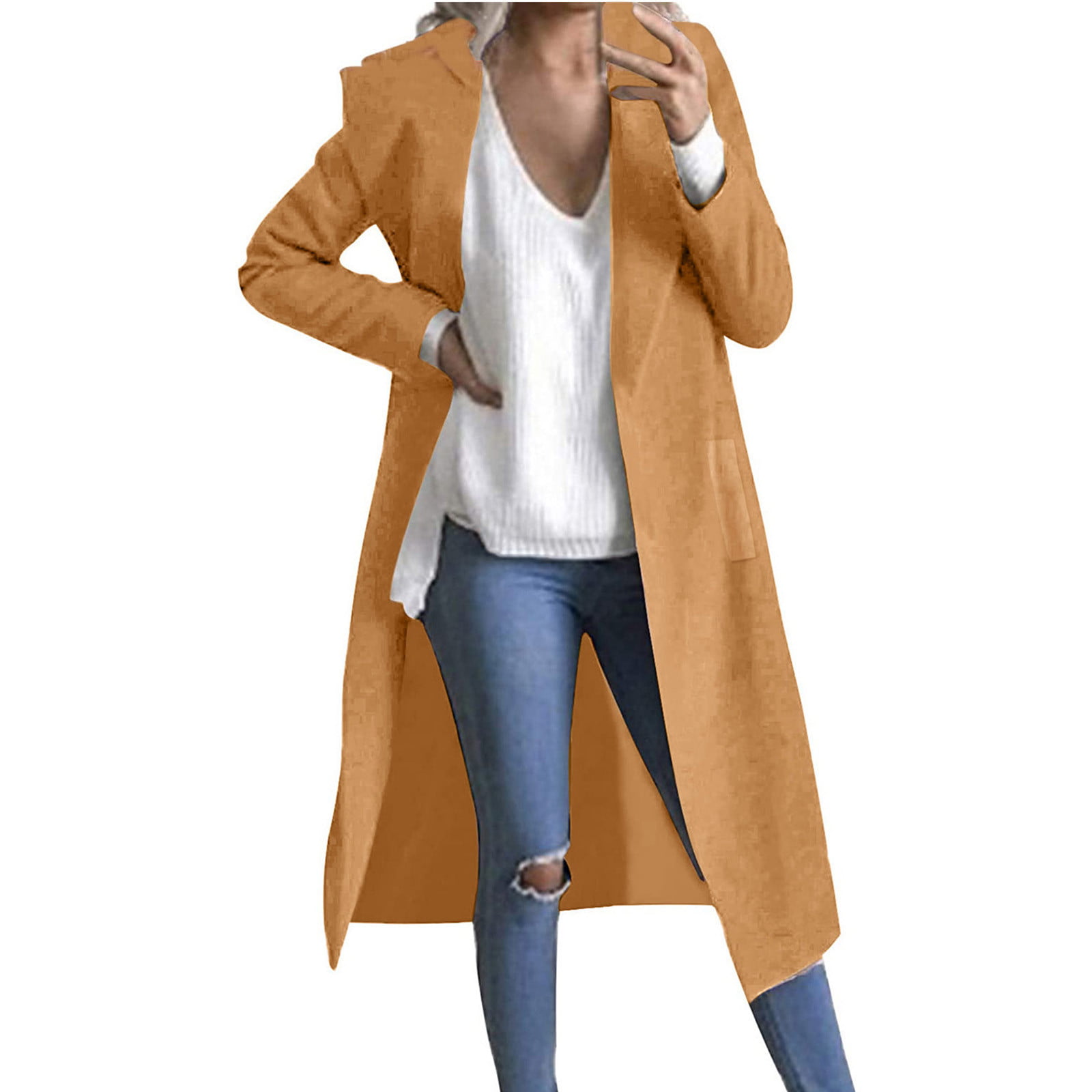 HSMQHJWE Womens Coats And Jackets Winter Clearance Womens Casual Fall  Jackets Ladies Trench Coat Drawstring Classic V Neck Coat Slim Coat With