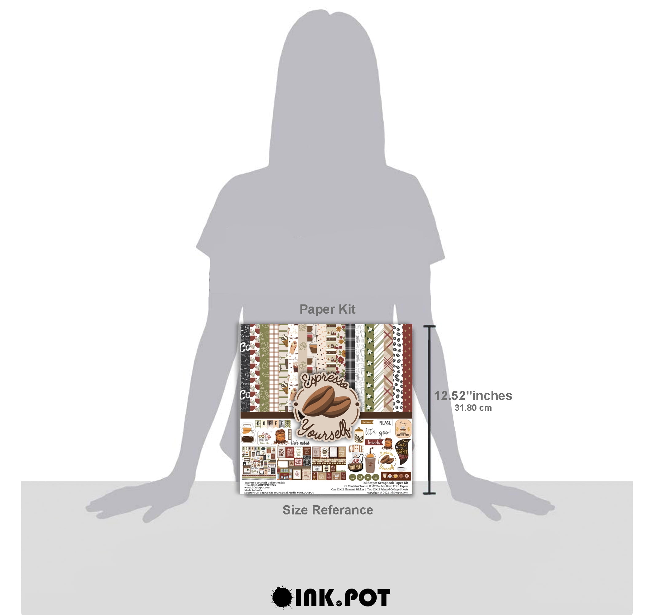 Inkdotpot Coffee Theme Card Stock with Sticker Sheet, Multicolor, 12in x 12in, 16 Sheets Pack