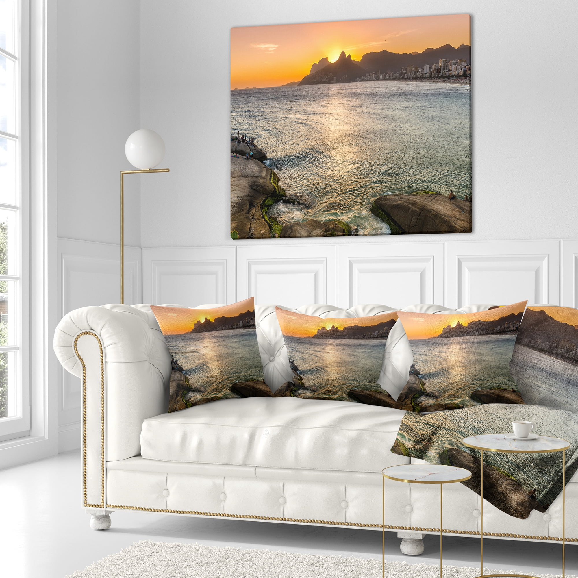 Designart Ipanema in Rio de Janeiro Sunset - Seascape Throw Pillow - 16x16