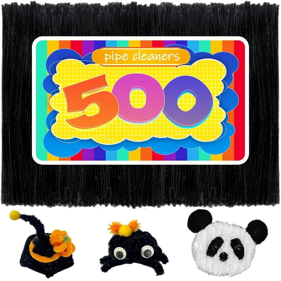 GAGANIU 500 limpiadores de tuberías, limpiadores de tuberías para manualidades, suministros de manualidades, tallos de chenilla multicolor para proyectos de arte y manualidades de Navidad (negro)