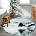 thumbnail image 4 of Traditional Ink Painting Round Living Room Rugs 3.3 ft, Chinese Green Theme Nature Landscape Washable Area Rug with Non-Slip Sturdy Edge Binding Round Front Door Mat Floor Carpet for Entryway, 4 of 9