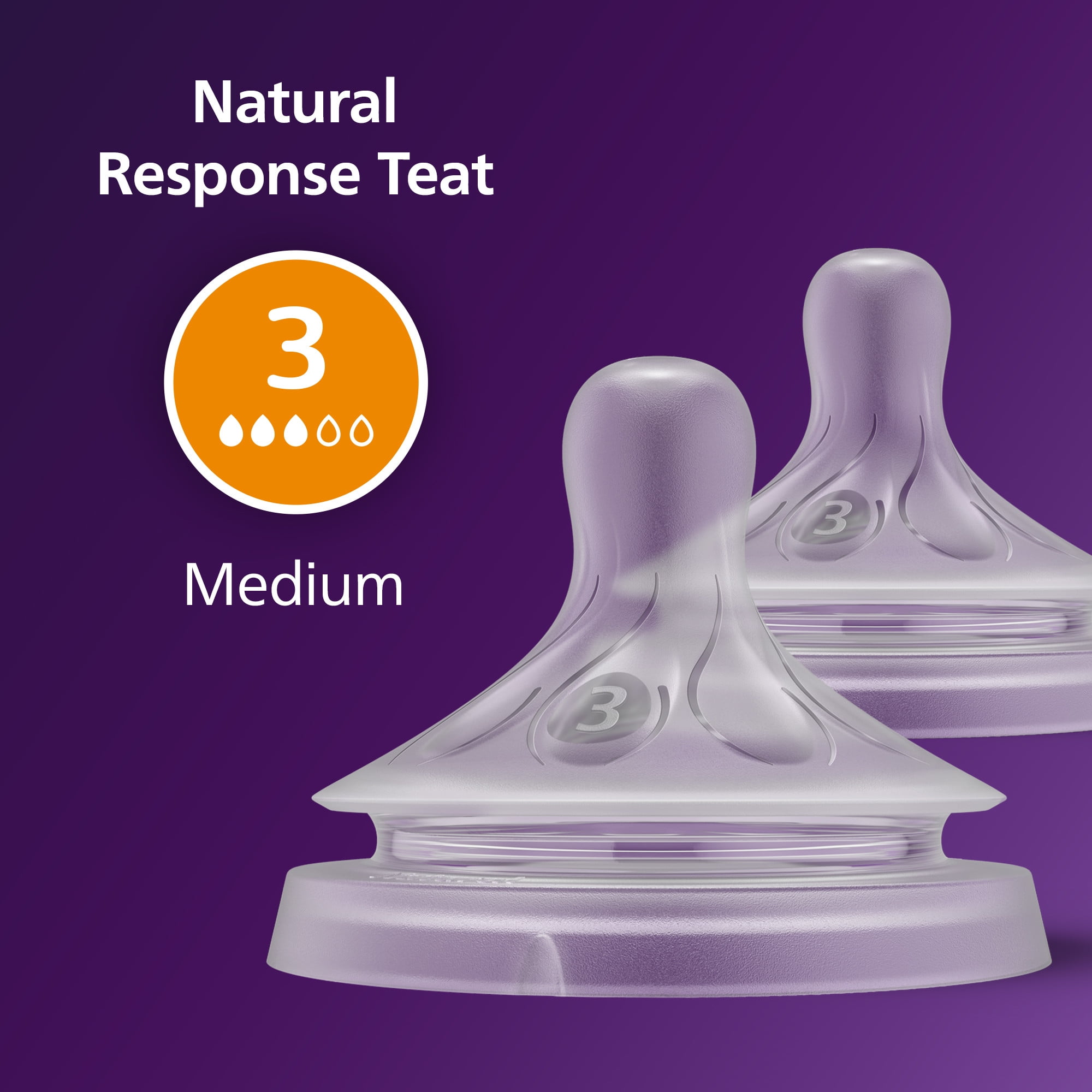 Philips Avent Natural Response Nipples, Medium Flow (Flow 3), 2-Pack, SCY963/02