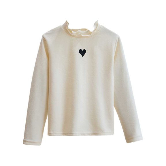 XXWXYD Girls Turtleneck Long Sleeve Top Heart Graphic Stretchy Soft, Basic Casual Tunic Blouse Tee For Toddler Youth 3-12 Years Fall Layering Everyday Clothes