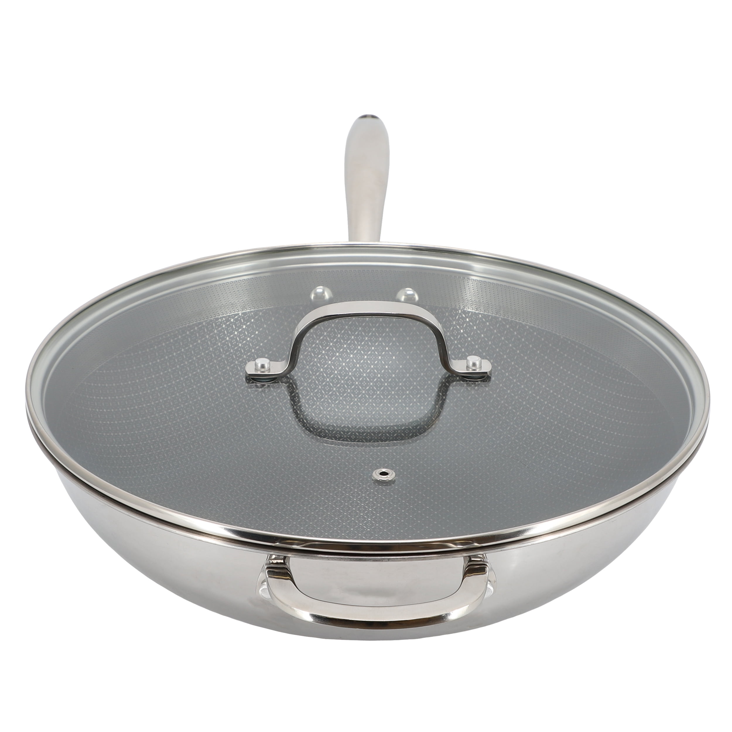 Better Chef 12.5 Inch 3-Ply Stainless Steel Nonstick Wok with Lid in Silver