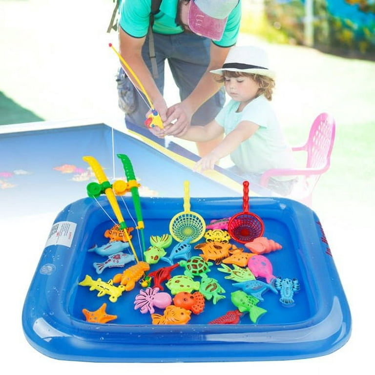 EIMELI 16pcs Kids Fishing Game Set Cartoon Magnetic Fishing Toy Pool Toy  Water Toy Set Children's Educational Toys 