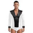 thumbnail image 3 of Kaerm Men's Ballroom Latin Dance Outfit Rhinestones Bodysuit with Flared Pants White&Black XXL, 3 of 7