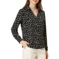 thumbnail image 4 of Camiseta de manga larga con pliegues y cuello en V para mujer INSPIRE CHIC, con estampado floral y bolsillo falso, talla XS, color negro y blanco, 4 of 6
