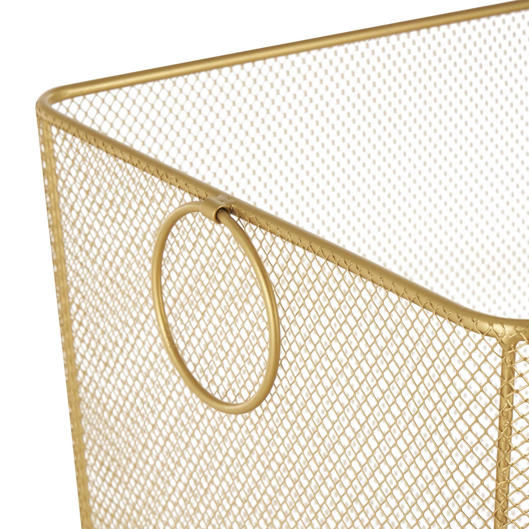 DecMode Gold Metal Square Mesh Wire Rolling Laundry Storage Cart with Ring Handles