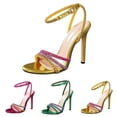 thumbnail image 3 of High Heeled Sexy Sandals for Women Color Block Rhinestone Strap Summer Beach Vacation Dress Shoes Ankle Strap Stilettos Pink Size 6, 3 of 7