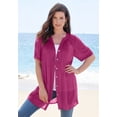 thumbnail image 2 of Roaman's Women's Plus Size Angelina Crinkle Crepe Y-Neck Short Sleeve Tunic, 2 of 6