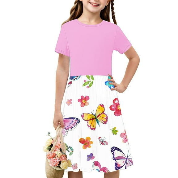 HOMADLES Summer Kids Girls Dresses Crewneck Soft Stretch, Printed Sundress Multicolor 4 T