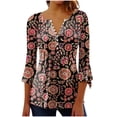 thumbnail image 2 of kytmyeq Women's Printed Bell Sleeves Button Collar Button Printed 3/4 Long Sleeves Holiday Basics Tunic Slim Tops Printed Ethnic Tops Summer T-Shirts, 2 of 5
