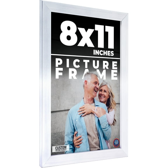 8x11 Frame Silver Stainless Steel Solid Wood Picture Frame | 0.75 Inch Moulding Width | Includes UV